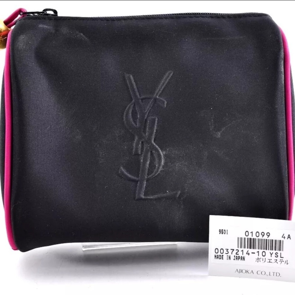 Yves Saint Laurent YSL Nylon Pouch/ Coin Purse Black Pink Logo |PRELOVED w/Tag💗